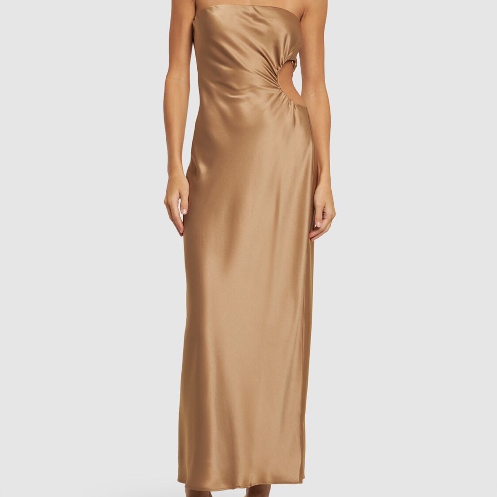 Elegant Satin Strapless Dress - Brown